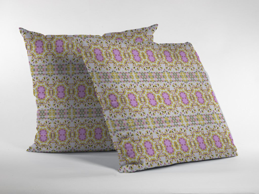 18” Yellow Lavender Geofloral Zippered Suede Throw Pillow-2