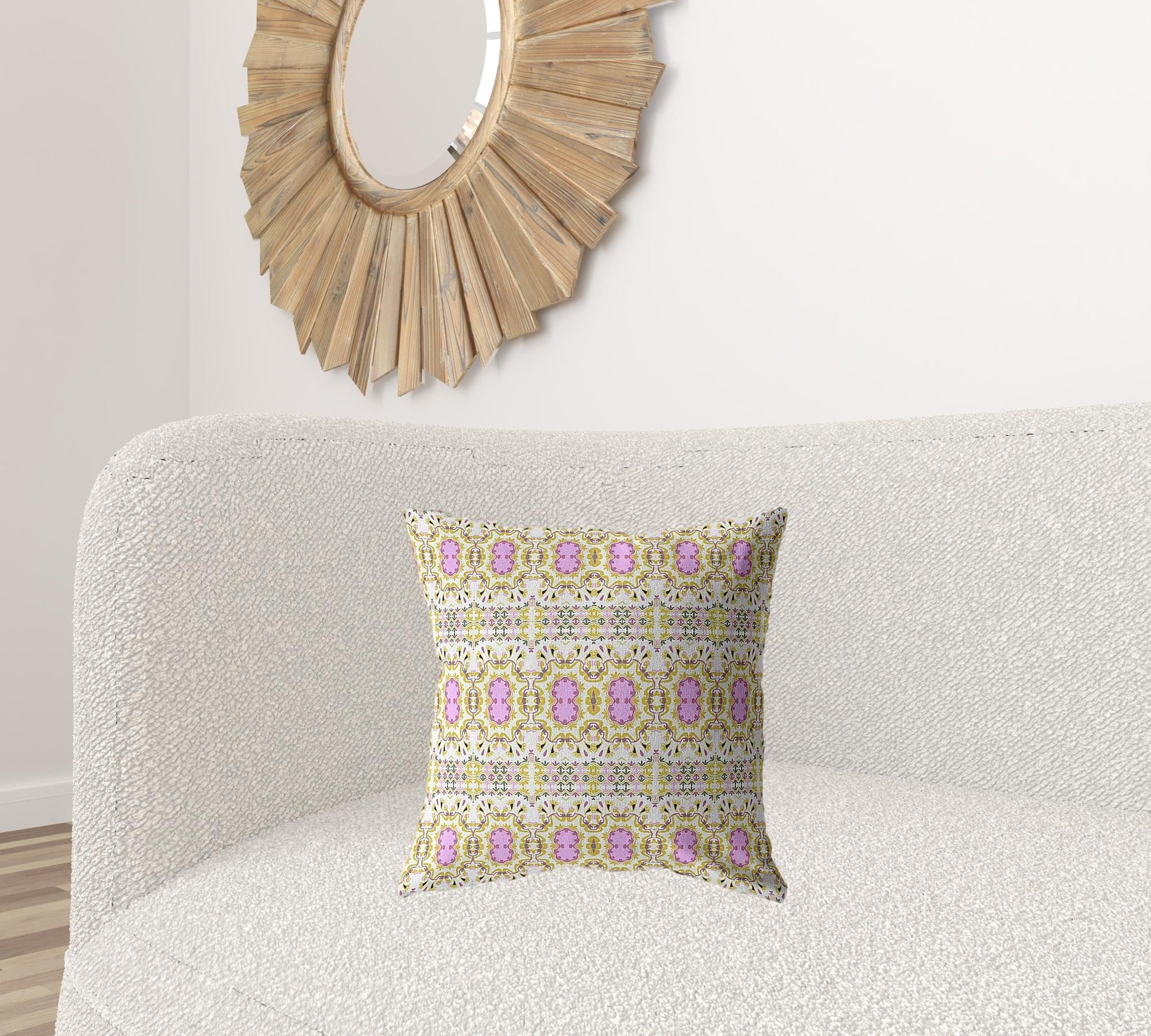 18” Yellow Lavender Geofloral Zippered Suede Throw Pillow-1