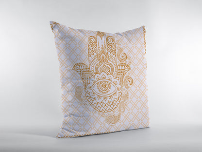18” Gold White Hamsa Suede Zippered Throw Pillow-3