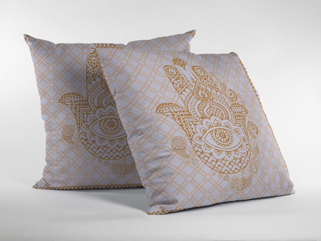 18” Gold White Hamsa Suede Zippered Throw Pillow-2