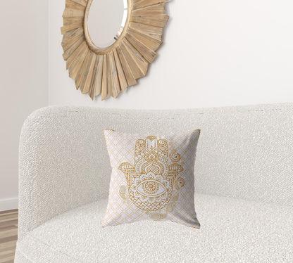 18” Gold White Hamsa Suede Zippered Throw Pillow-1