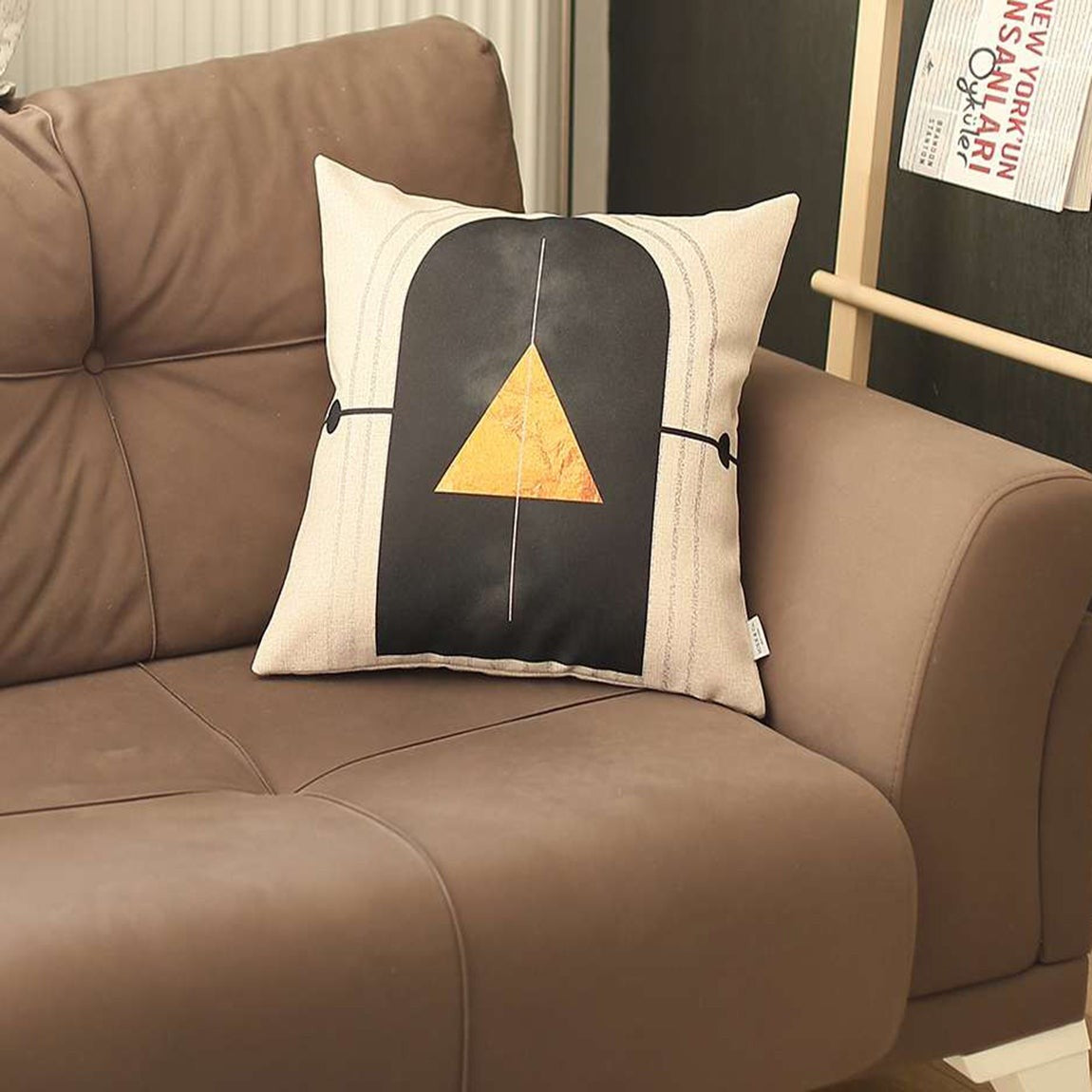 18" X 18" Black And Yellow Abstract Zippered Handmade Polyester Throw Pillow Cover-2