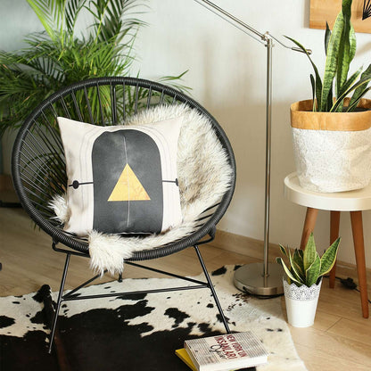 18" X 18" Black And Yellow Abstract Zippered Handmade Polyester Throw Pillow Cover-3