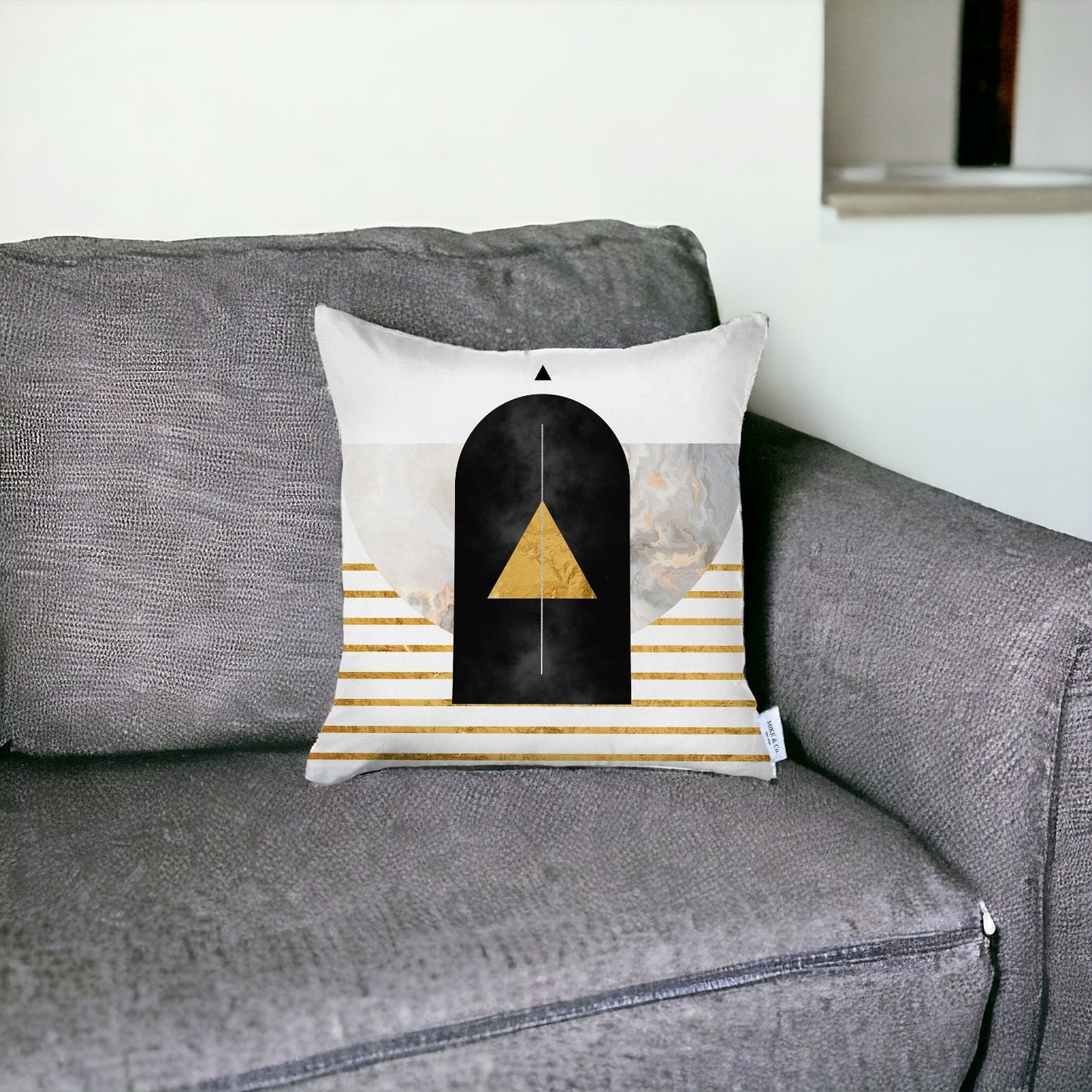 18" X 18" Black And Yellow Abstract Zippered Handmade Polyester Throw Pillow Cover-1