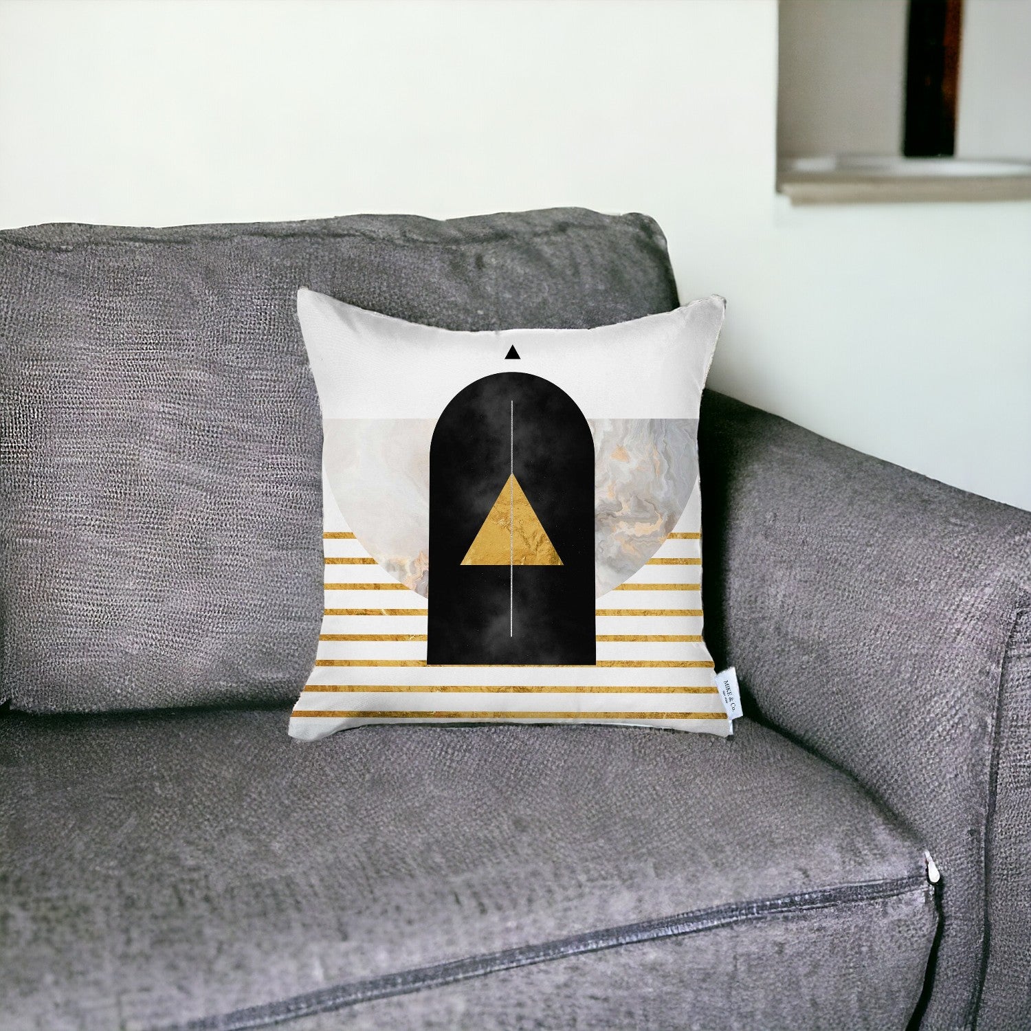18" X 18" Black And Yellow Abstract Zippered Handmade Polyester Throw Pillow Cover-1
