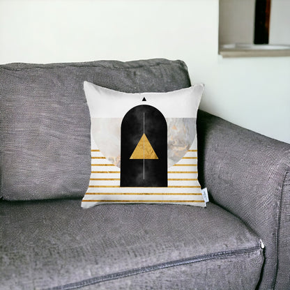 18" X 18" Black And Yellow Abstract Zippered Handmade Polyester Throw Pillow Cover-1