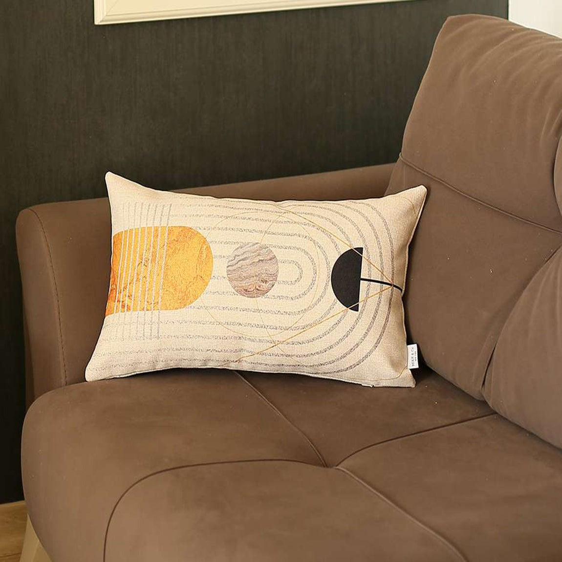 12" X 20" Black And Yellow Abstract Zippered Handmade Polyester Lumbar Pillow Cover-4