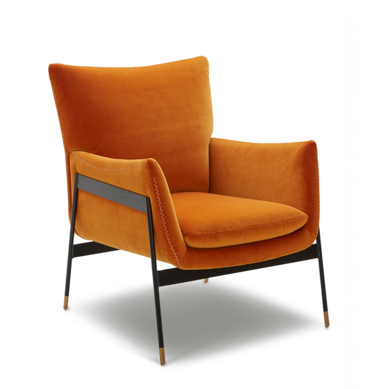 26" Orange And Black Velvet Wingback Chair-1
