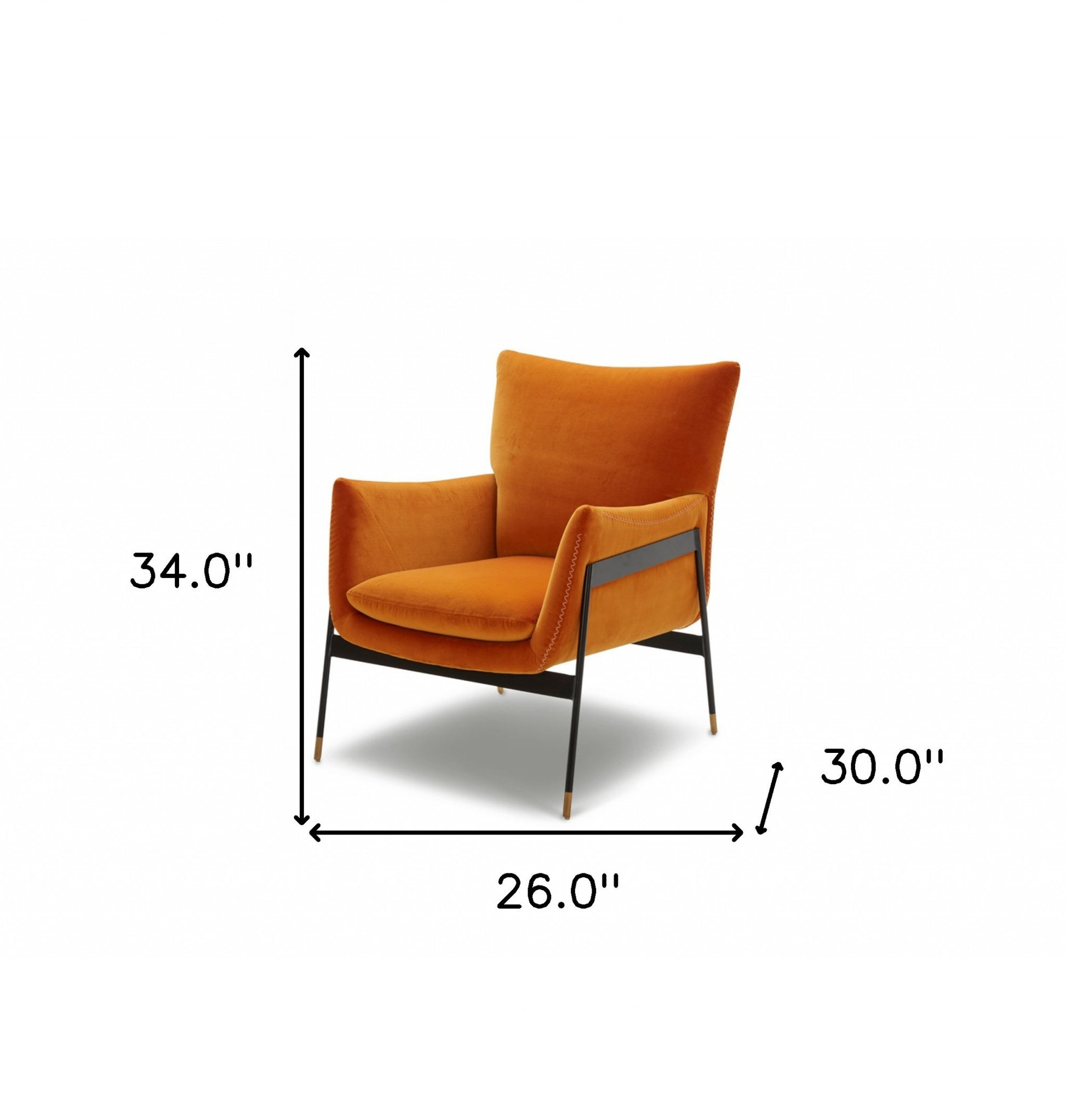 26" Orange And Black Velvet Wingback Chair-3