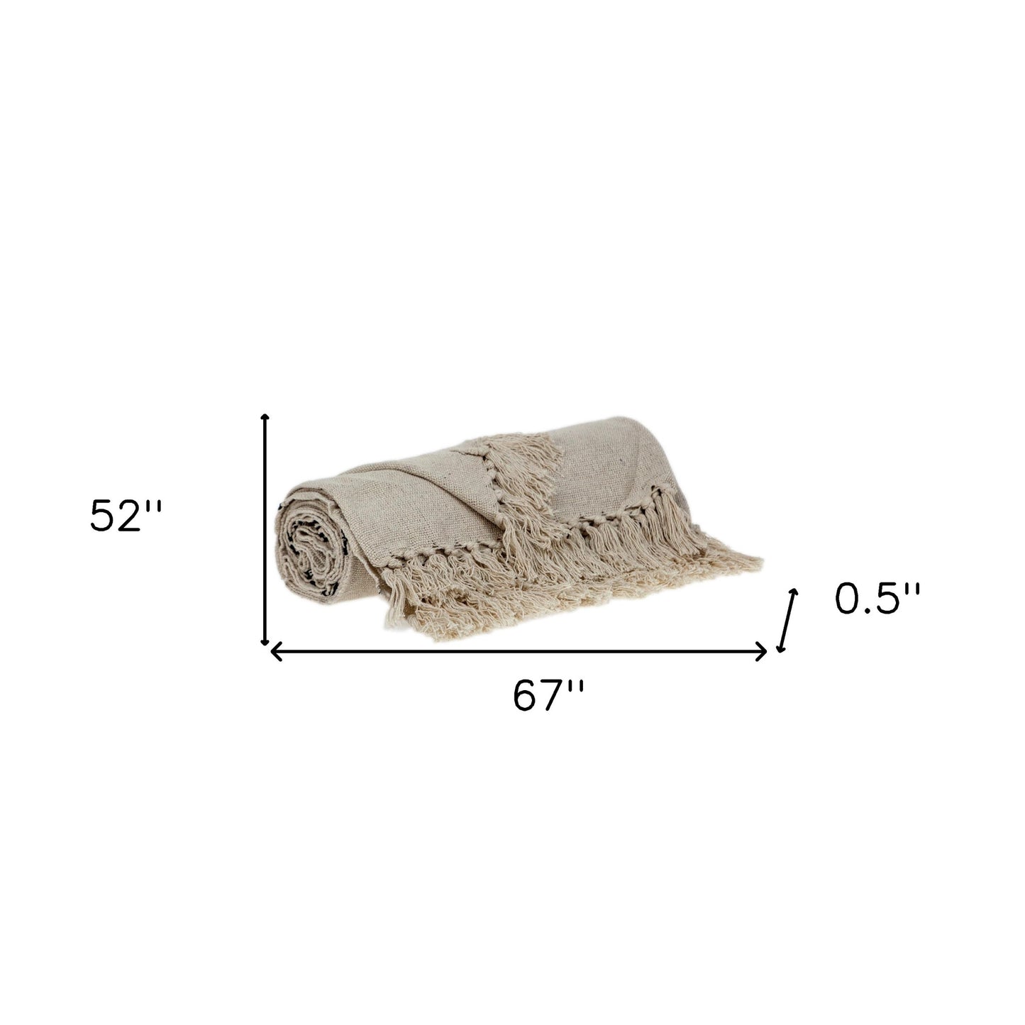52" X 67" Beige and Black Woven Cotton Striped Throw Blanket with Tassels-7
