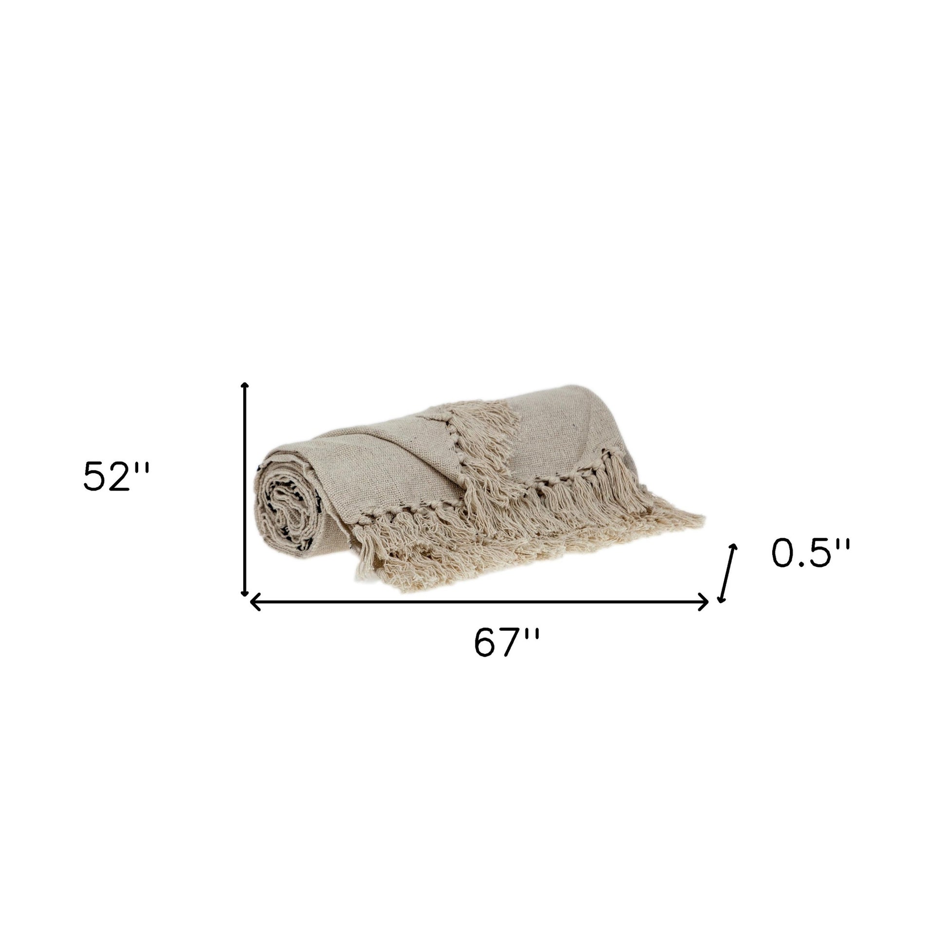 52" X 67" Beige and Black Woven Cotton Striped Throw Blanket with Tassels-7