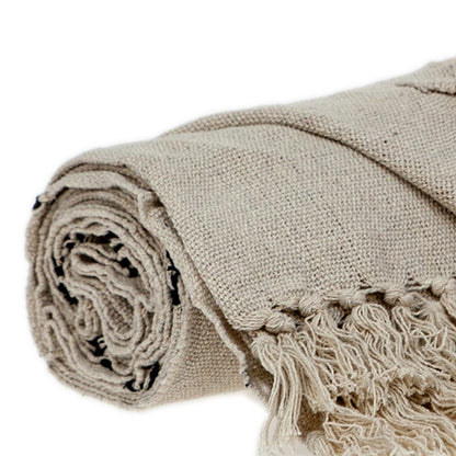 52" X 67" Beige and Black Woven Cotton Striped Throw Blanket with Tassels-5