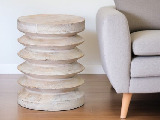 18" Brown Solid Wood Round End Table-0