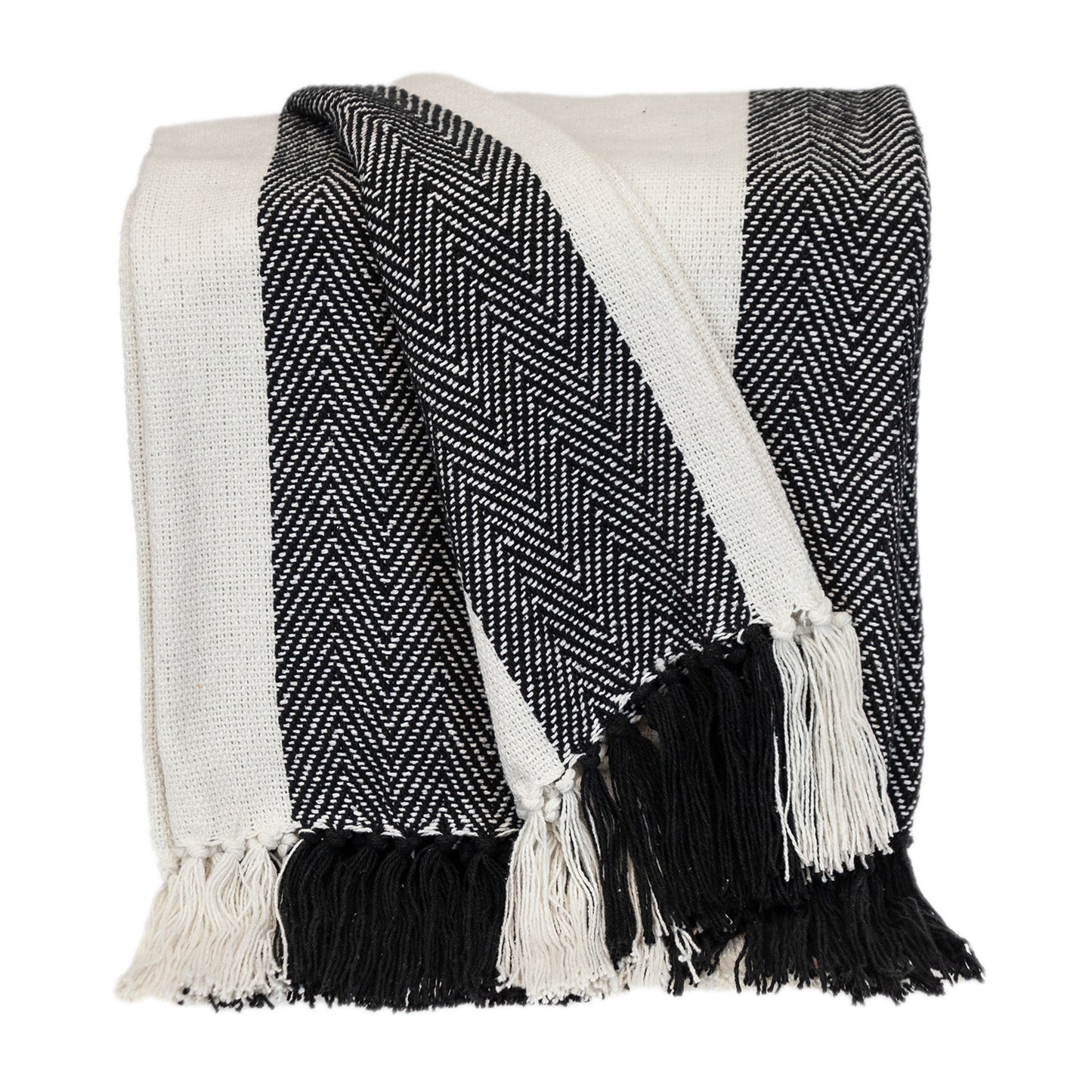 Black and White Woven Cotton Striped Throw Blanket-4