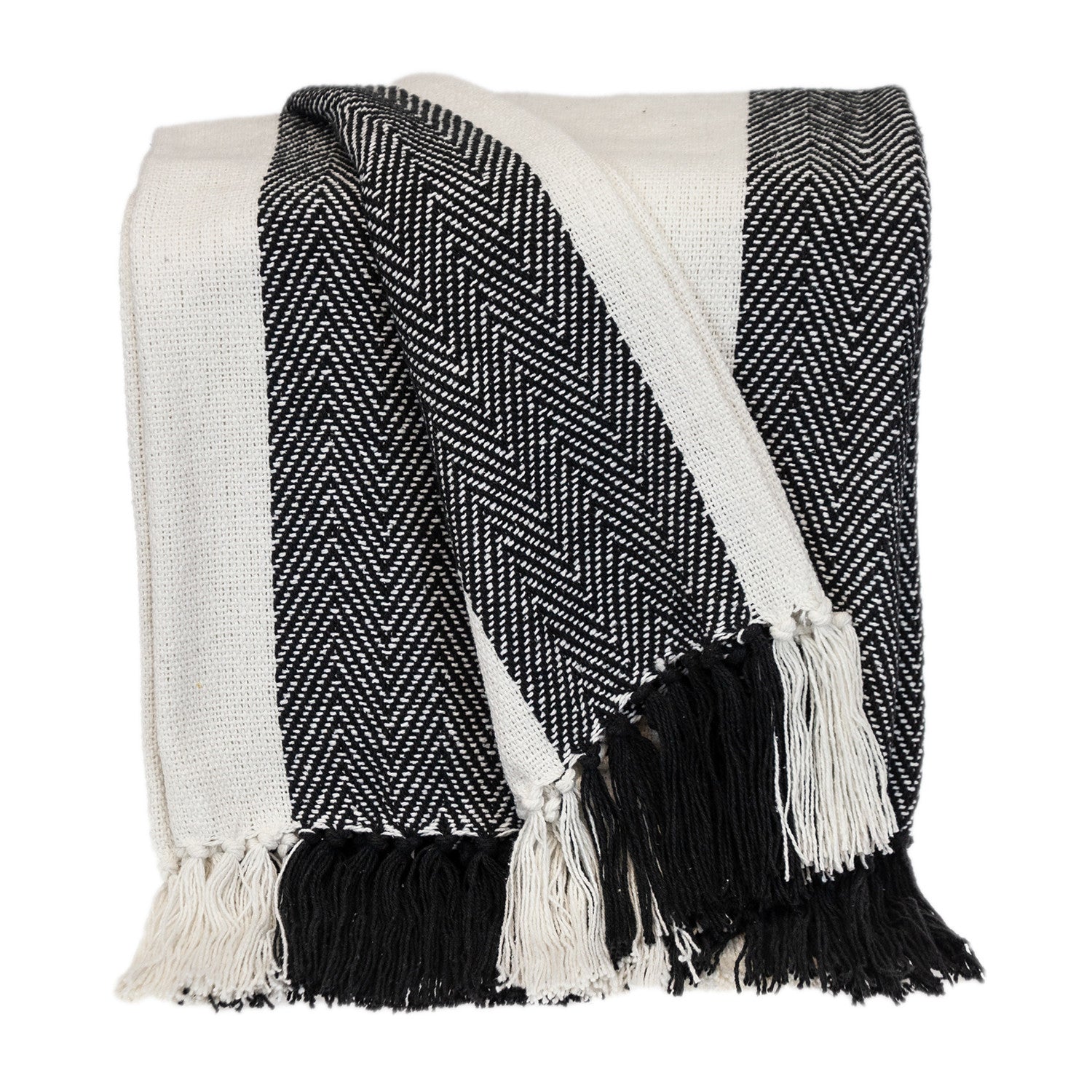 Black and White Woven Cotton Striped Throw Blanket-4