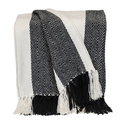 Black and White Woven Cotton Striped Throw Blanket-4