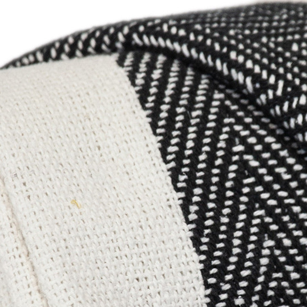 Black and White Woven Cotton Striped Throw Blanket-5