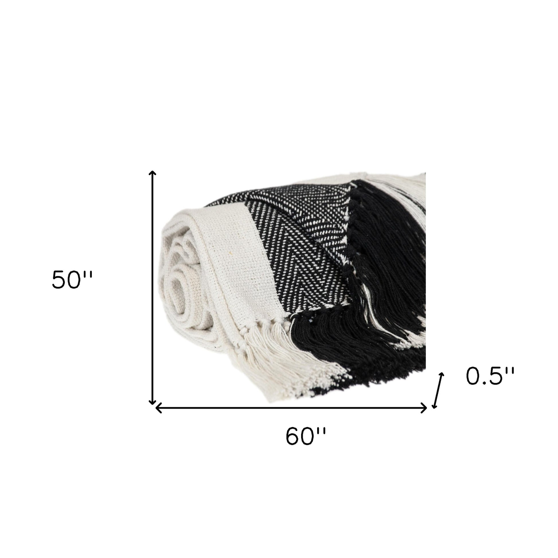 Black and White Woven Cotton Striped Throw Blanket-7