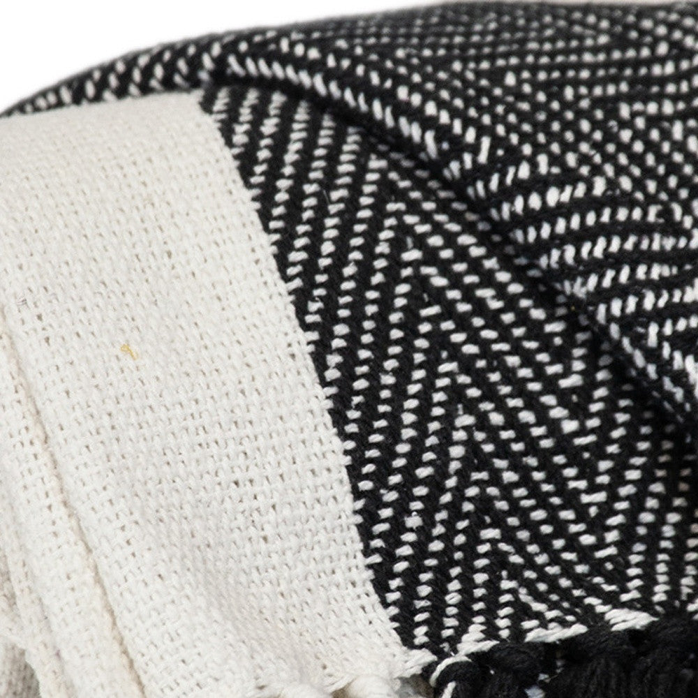 Black and White Woven Cotton Striped Throw Blanket-6