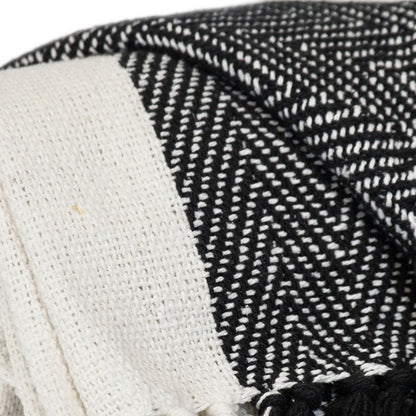 Black and White Woven Cotton Striped Throw Blanket-6