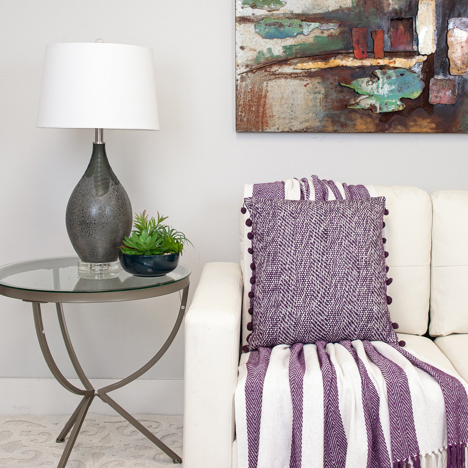 Purple Woven Cotton Throw Blanket-7