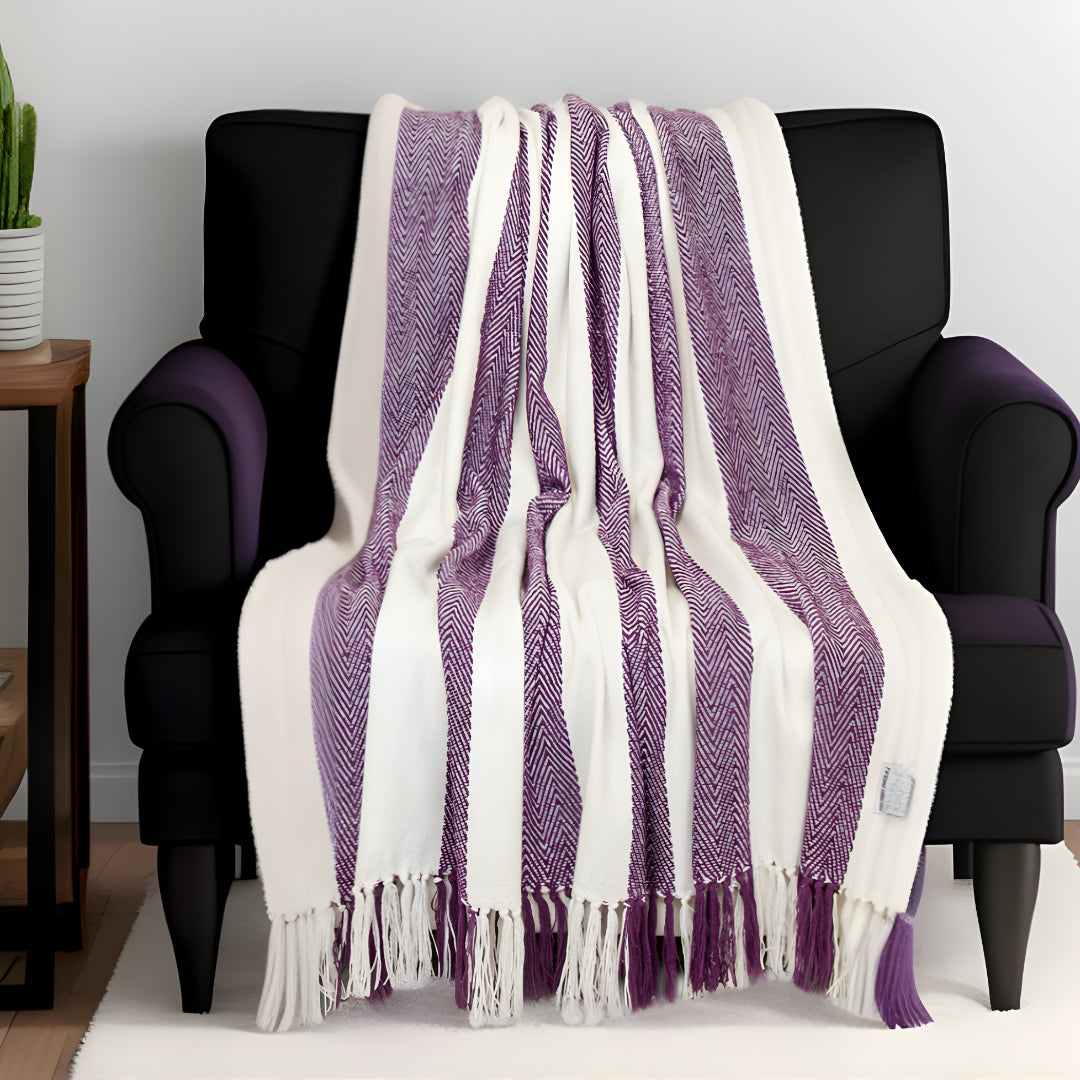 Purple Woven Cotton Throw Blanket-1