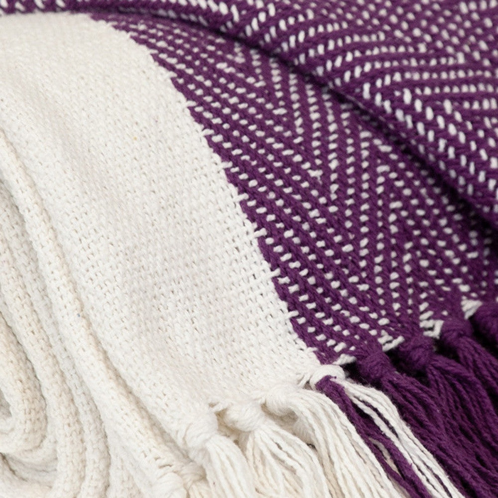 Purple Woven Cotton Throw Blanket-4