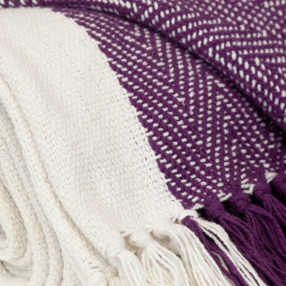 Purple Woven Cotton Throw Blanket-4