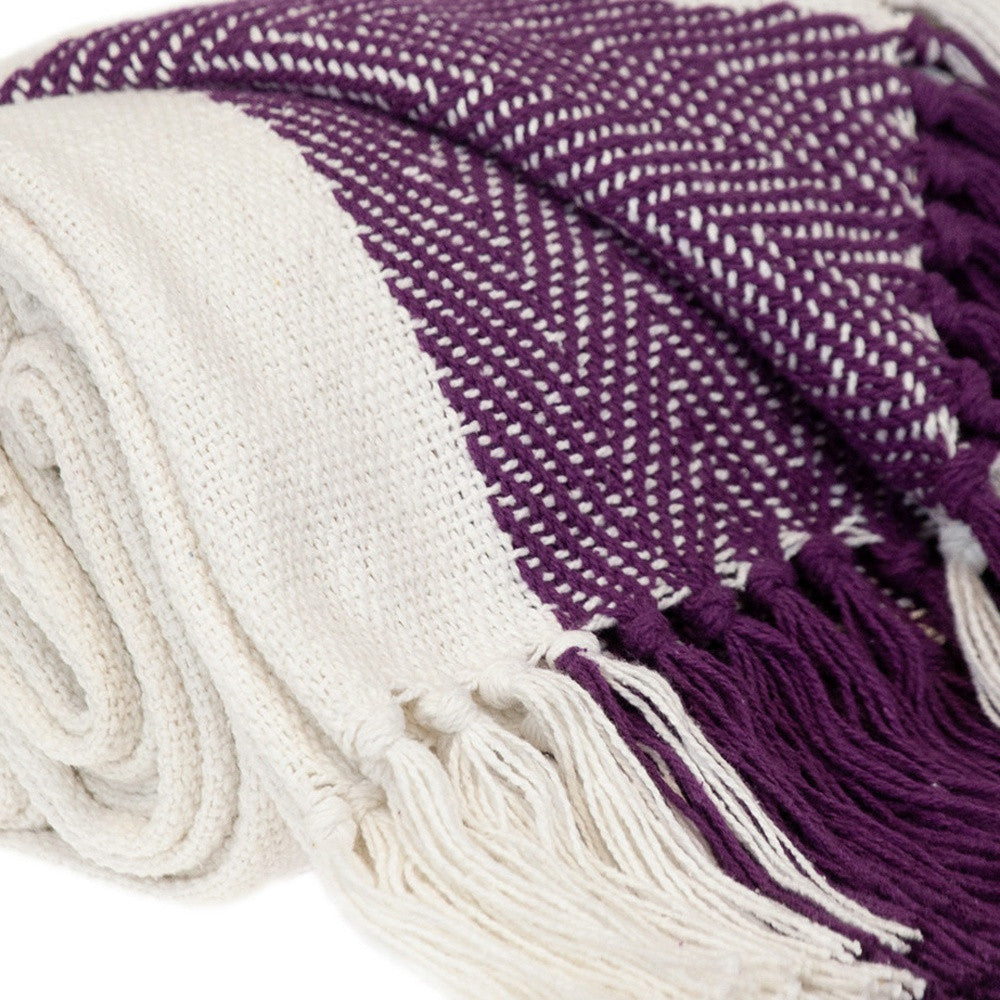 Purple Woven Cotton Throw Blanket-5