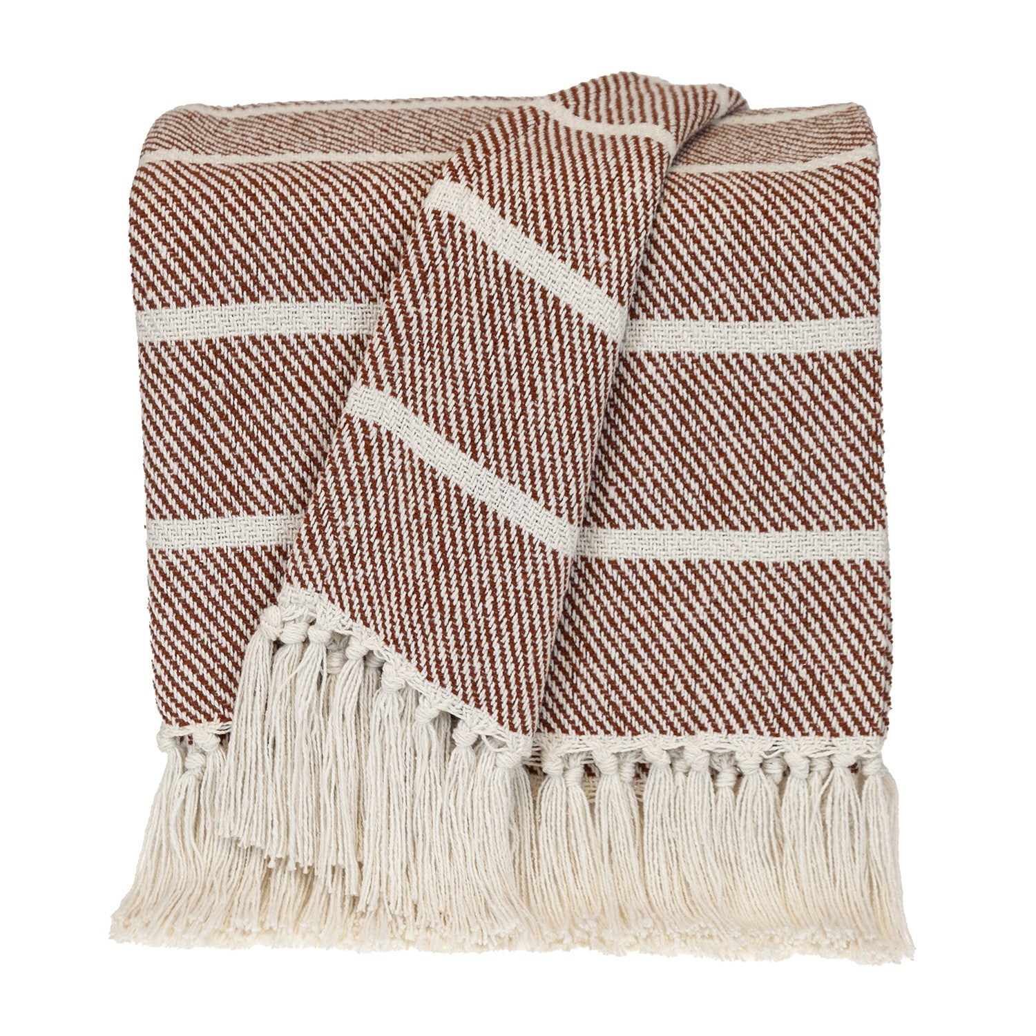 Burnt Orange Woven Cotton Striped Throw Blanket-3