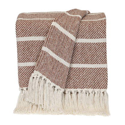 Burnt Orange Woven Cotton Striped Throw Blanket-3