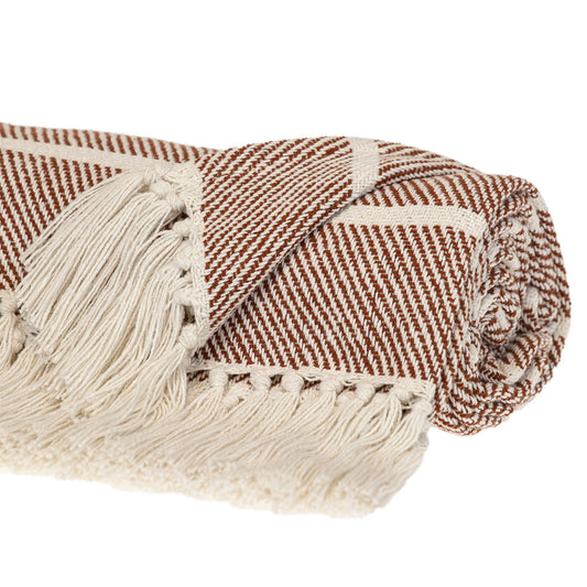 Burnt Orange Woven Cotton Striped Throw Blanket-0