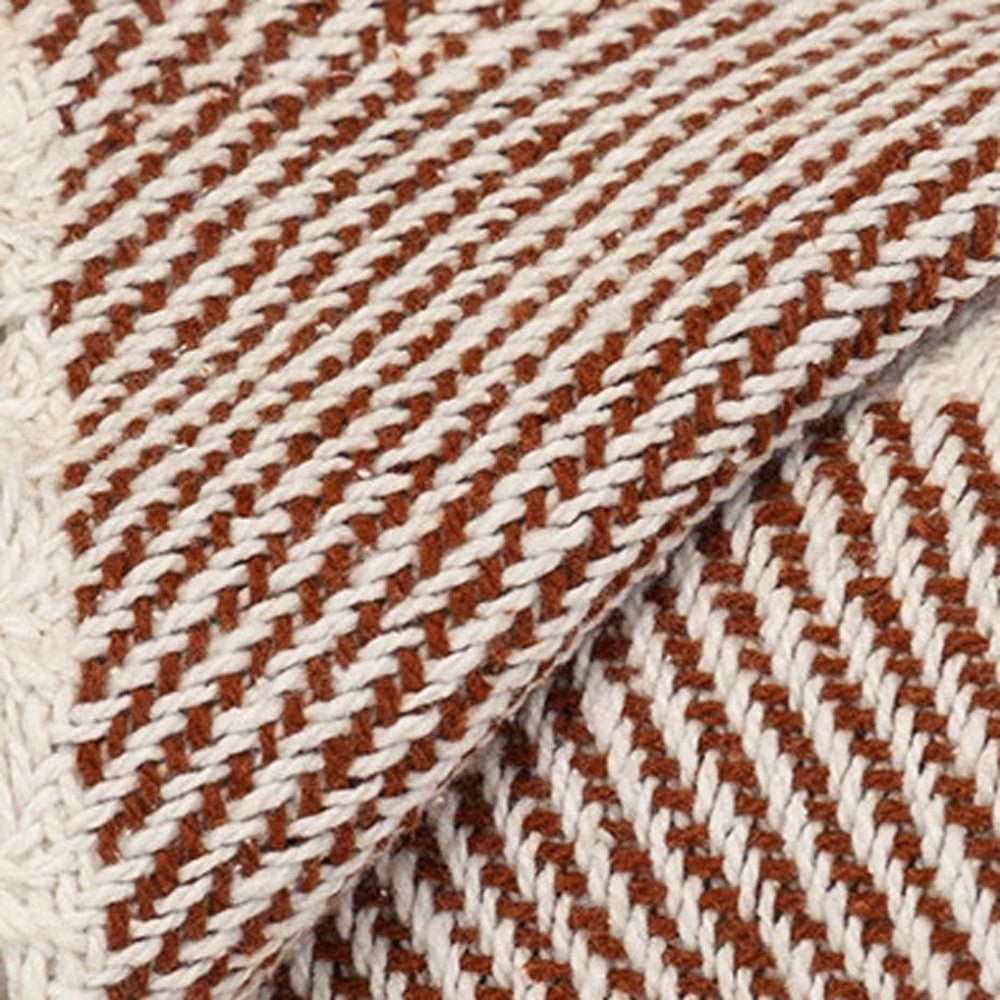 Burnt Orange Woven Cotton Striped Throw Blanket-5