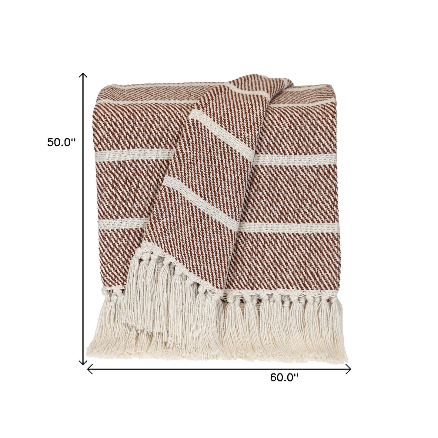 Burnt Orange Woven Cotton Striped Throw Blanket-7