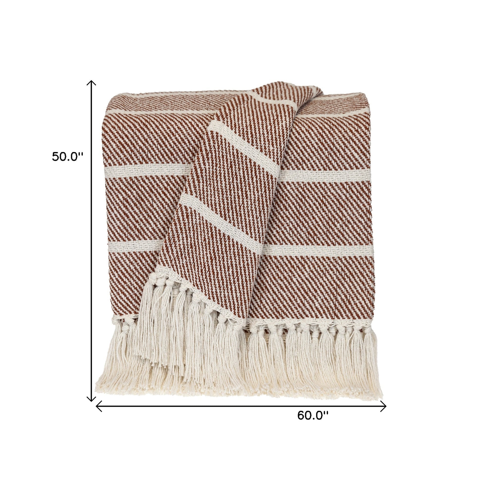 Burnt Orange Woven Cotton Striped Throw Blanket-7