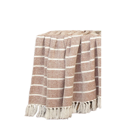 Burnt Orange Woven Cotton Striped Throw Blanket-4