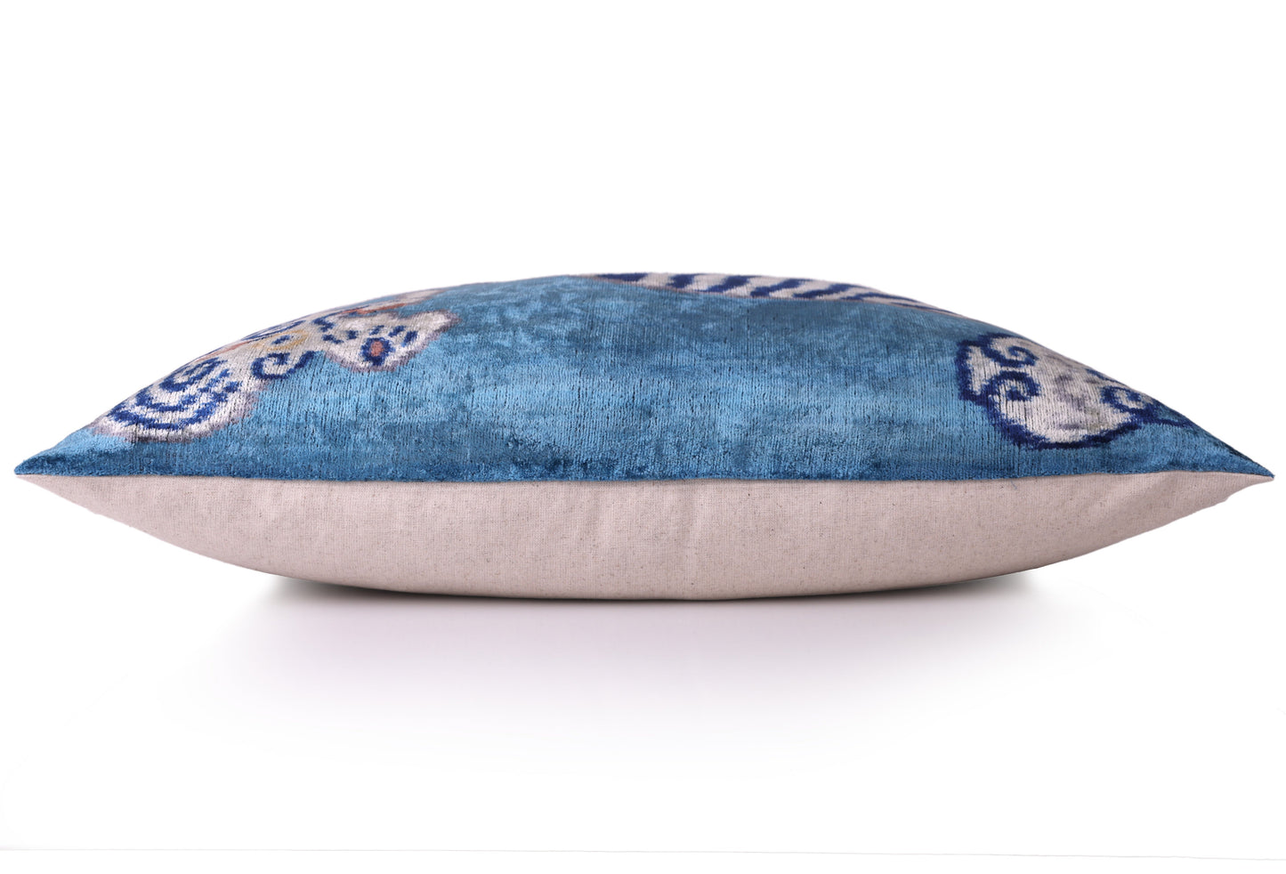 Handmade Blue Velvet Tiger Pillow – 16x24" Silk Accent Cushion-2