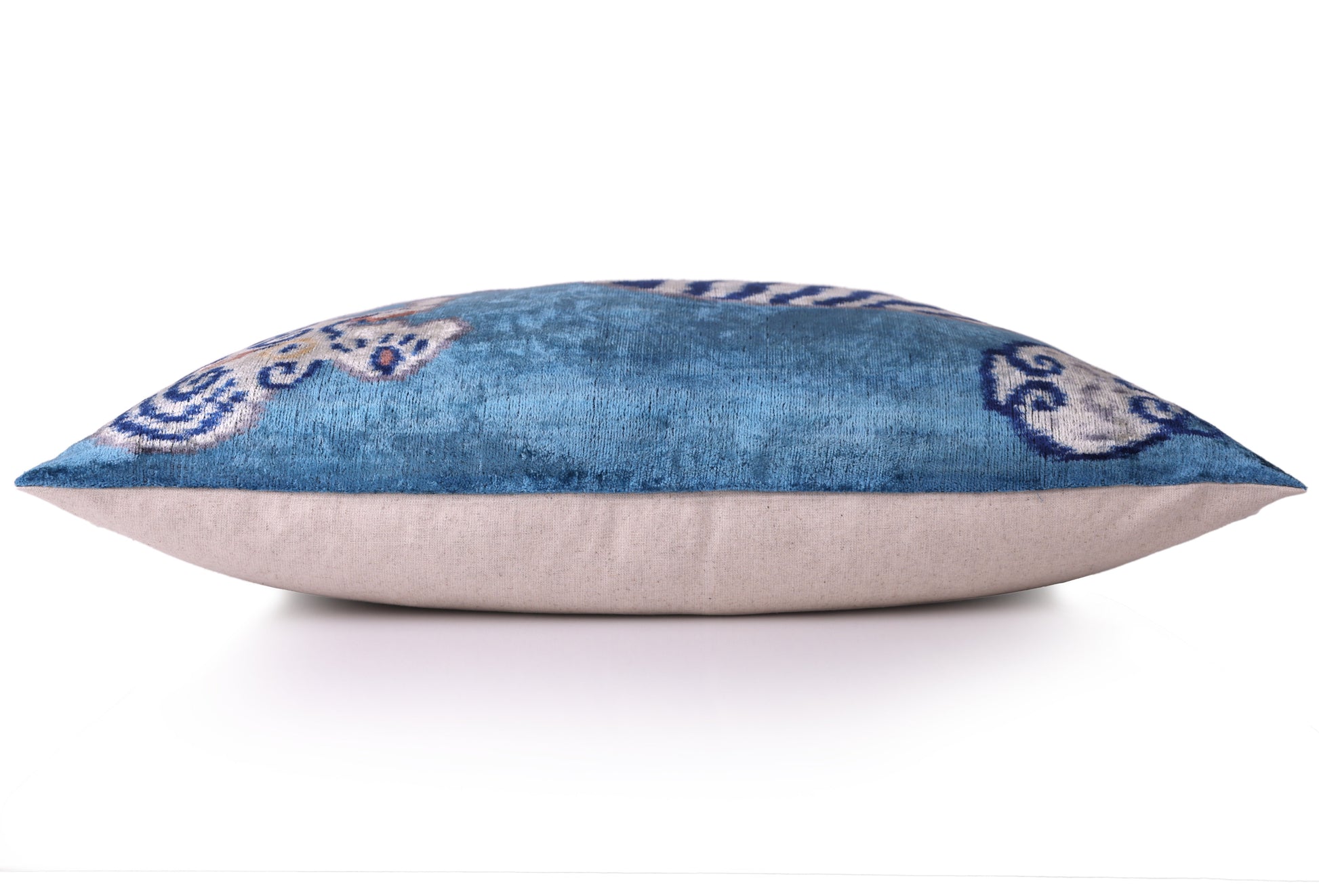 Handmade Blue Velvet Tiger Pillow – 16x24" Silk Accent Cushion-2