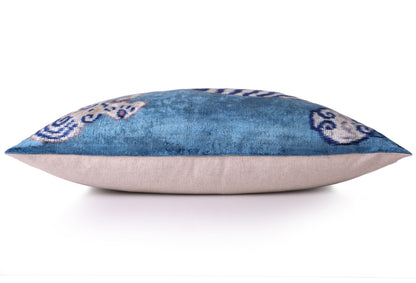 Handmade Blue Velvet Tiger Pillow – 16x24" Silk Accent Cushion-2