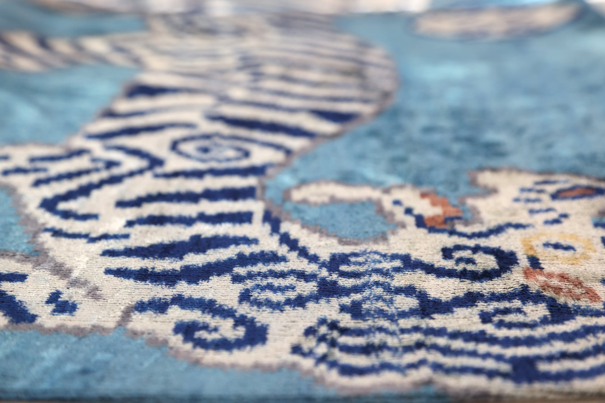 Handmade Blue Velvet Tiger Pillow – 16x24" Silk Accent Cushion-3