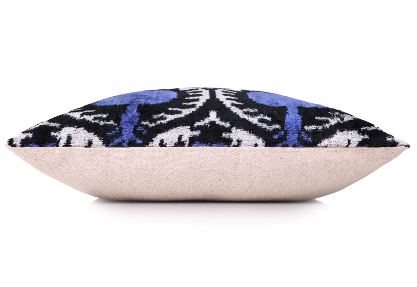 Handmade Ikat Velvet Pillow – 20x20" Blue & Black Silk Cushion-2
