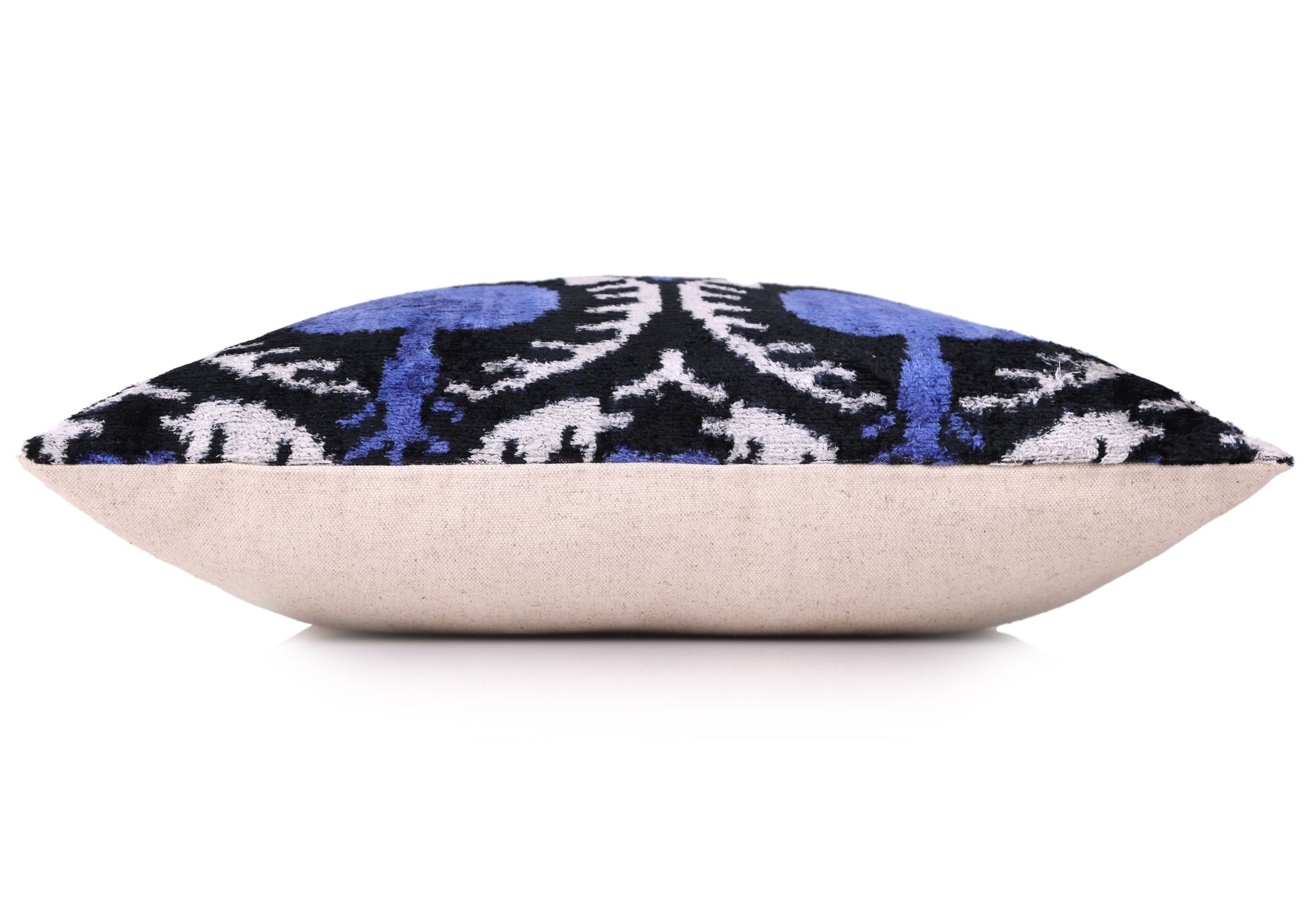 Handmade Ikat Velvet Pillow – 20x20" Blue & Black Silk Cushion-2