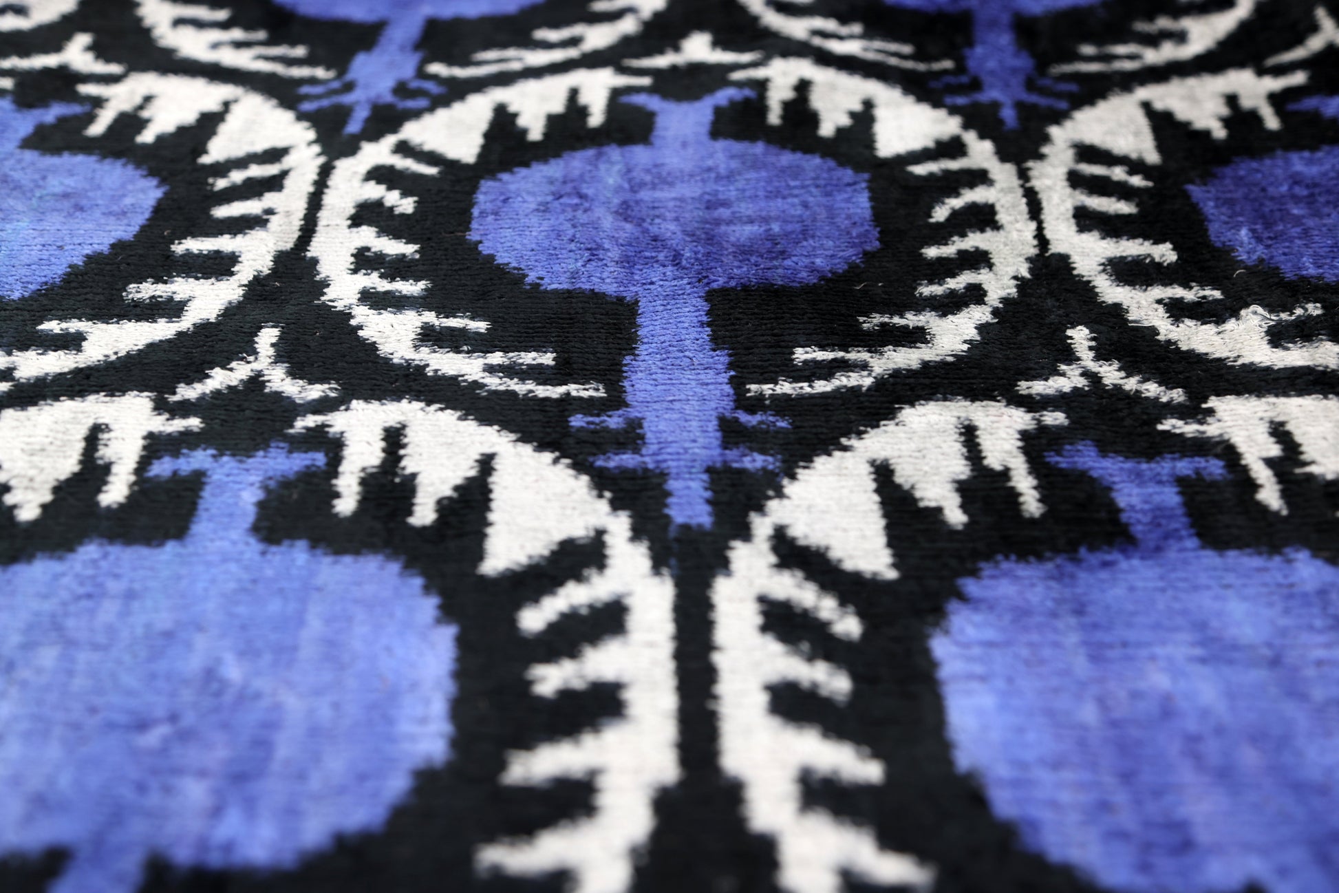 Handmade Ikat Velvet Pillow – 20x20" Blue & Black Silk Cushion-3