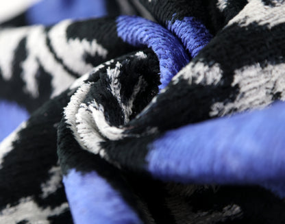 Handmade Ikat Velvet Pillow – 20x20" Blue & Black Silk Cushion-1