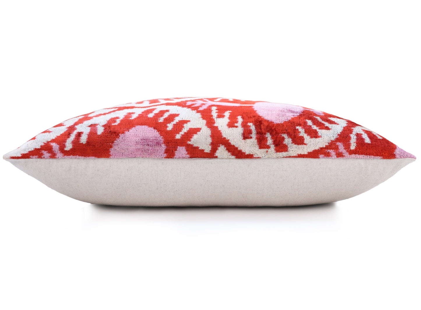 Red & Pink Ikat Velvet Pillow – Handmade 16x24 Lumbar Cushion-2