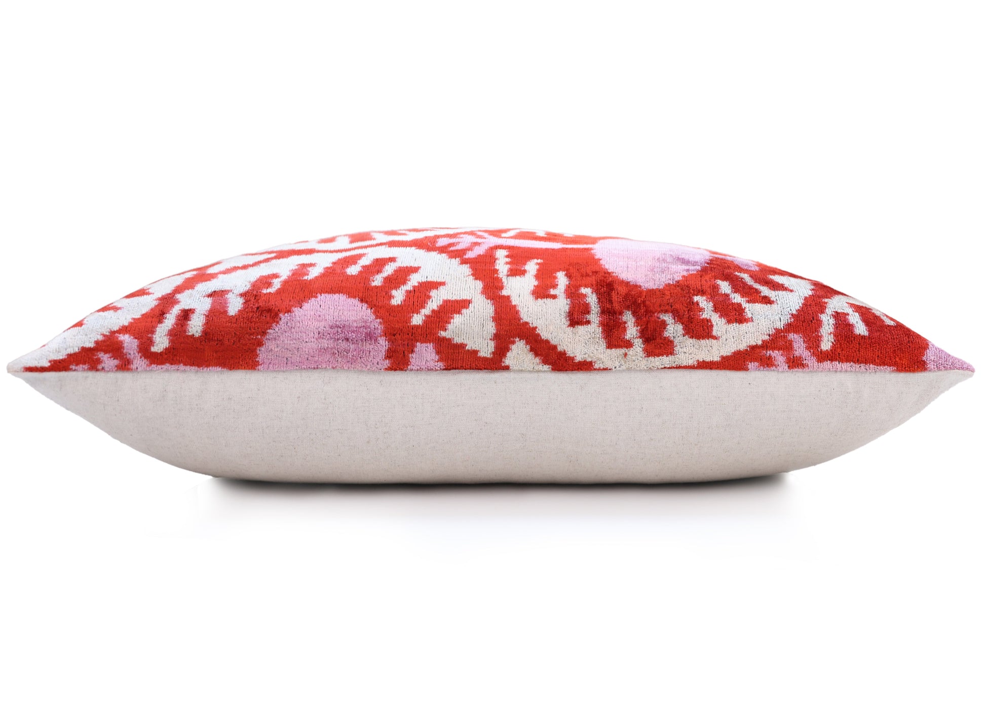 Red & Pink Ikat Velvet Pillow – Handmade 16x24 Lumbar Cushion-2
