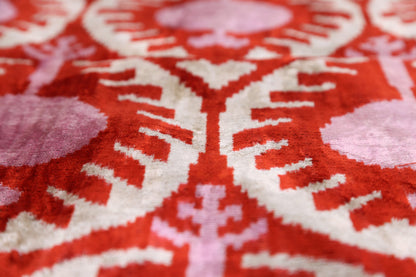 Red & Pink Ikat Velvet Pillow – Handmade 16x24 Lumbar Cushion-3