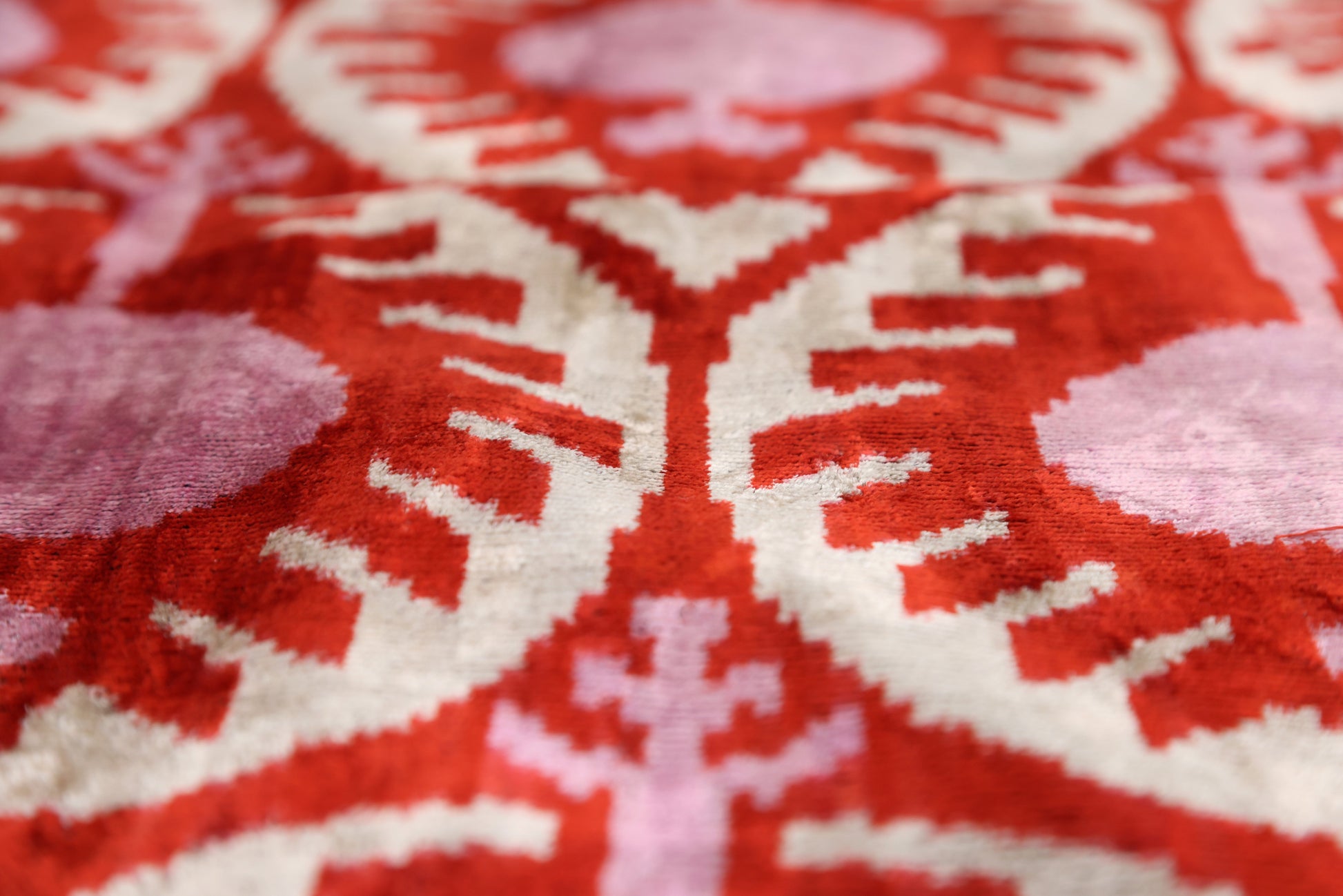 Handmade Red & Lilac Ikat Velvet Pillow – 16x16 Silk Cushion-2