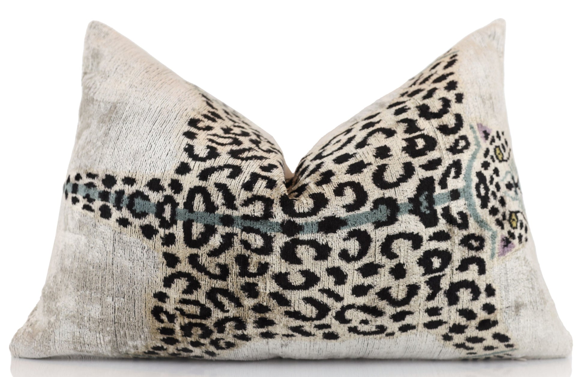 Luxury Leopard Print Silk Velvet Throw Pillow 16x24 – Handmade Animal Motif Lumbar Cushion-0