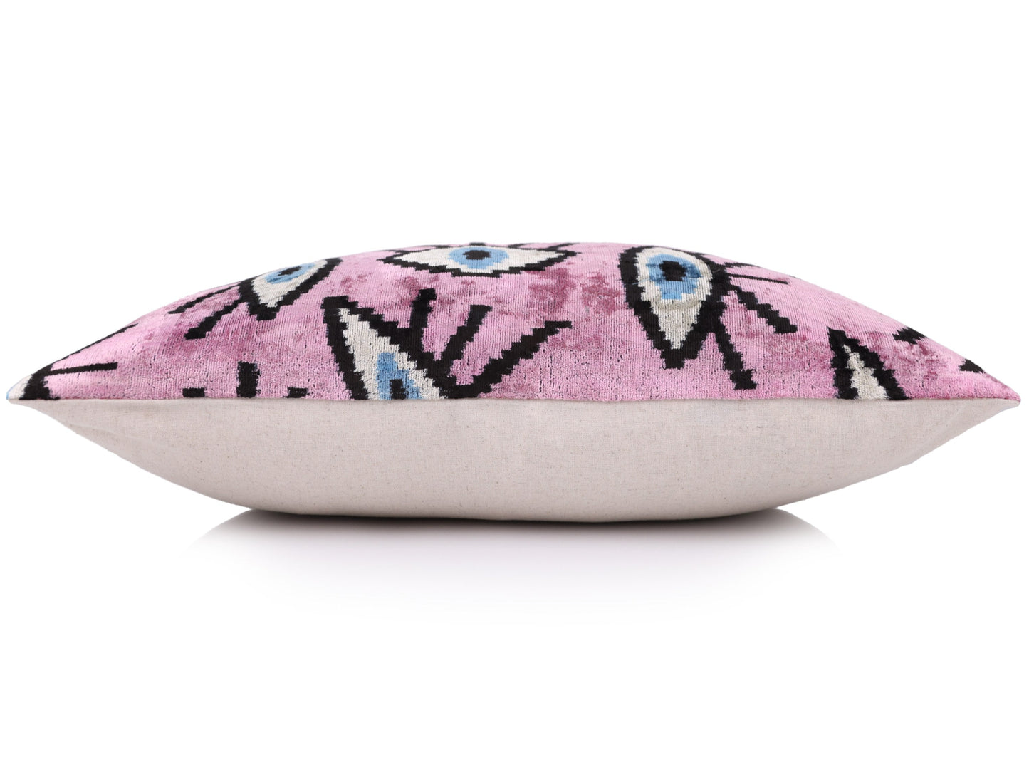 Luxury Pink Evil Eye Velvet Pillow 16x24 – Handmade Silk Lumbar Cushion with Bohemian Charm-2